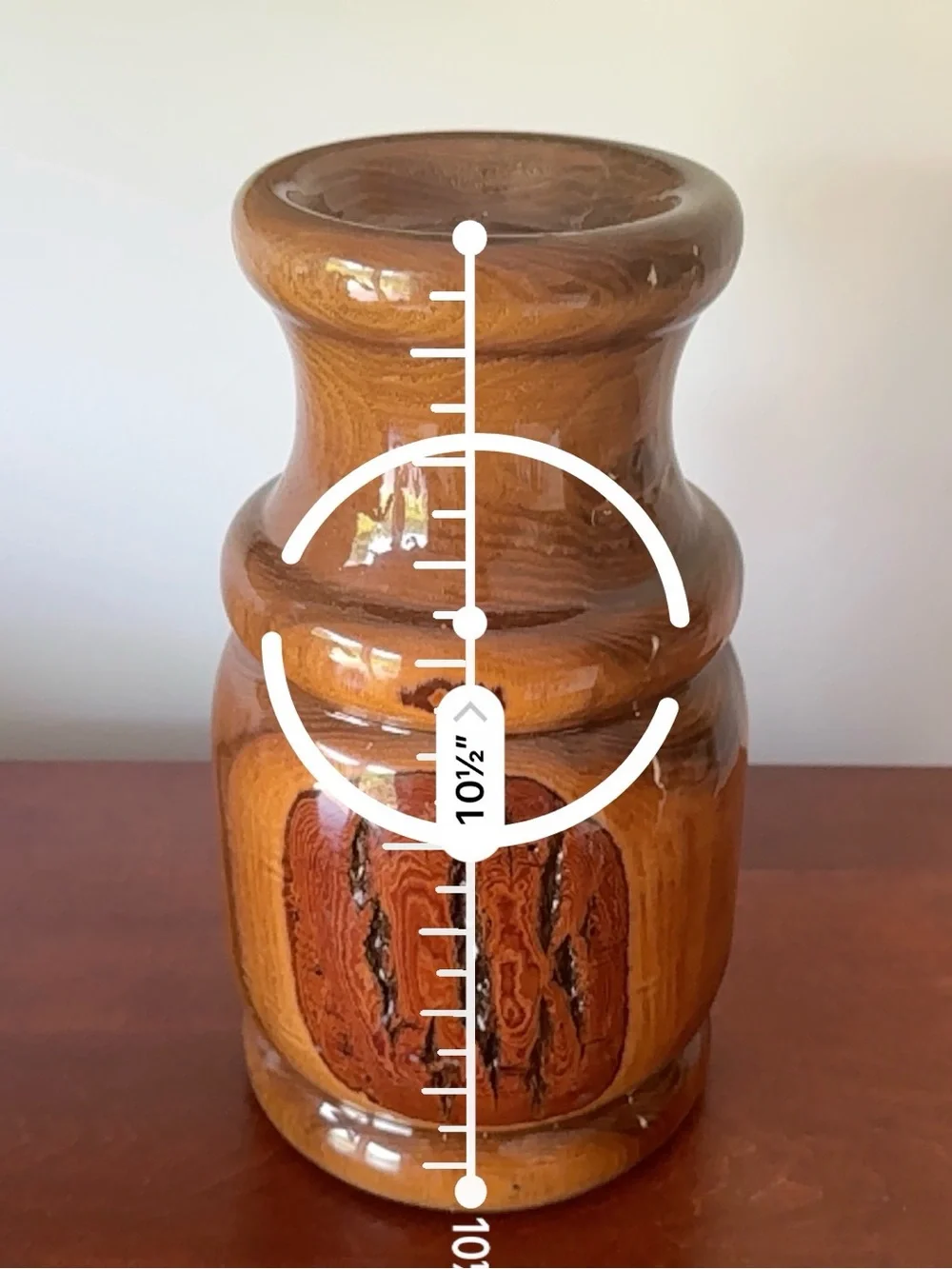 Vintage hand turned knotty wood vase with resin